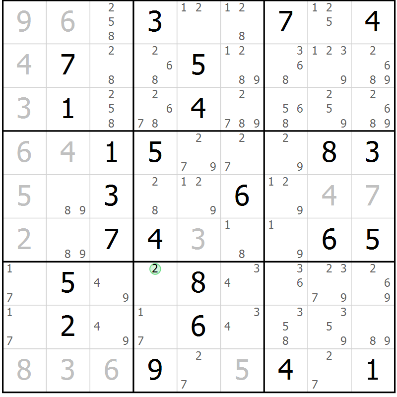 Position des candidats pour la solution de la Gr 61 page 63 du magazine de sudoku Expert n° 016