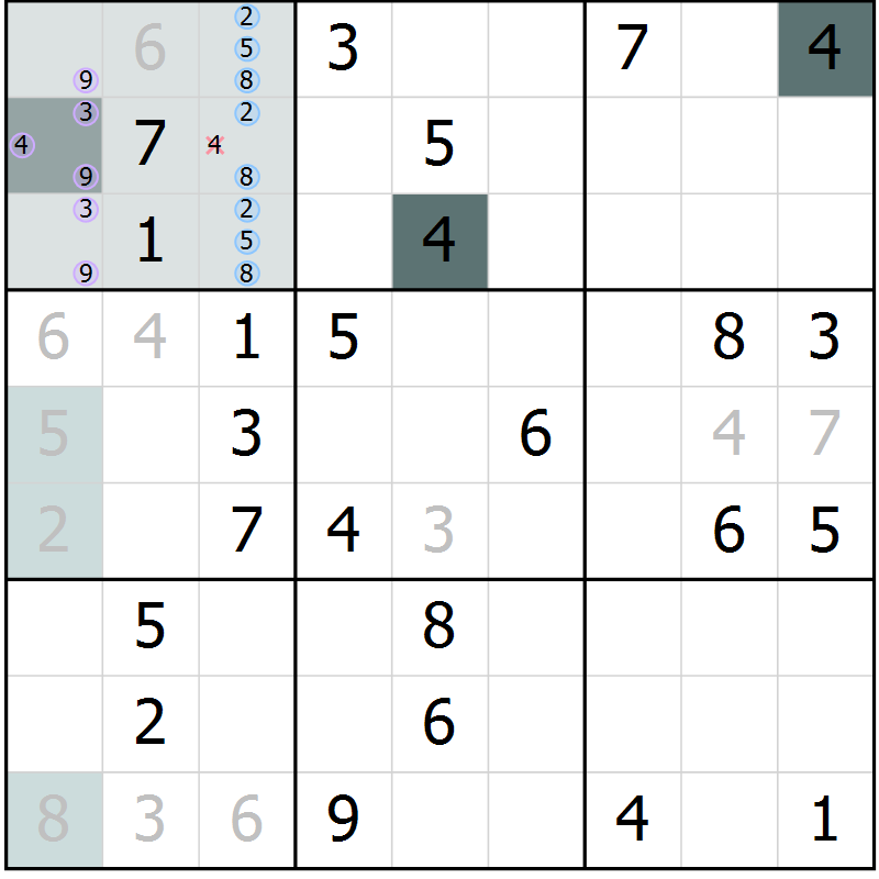 Position des candidats pour la solution de la Gr 61 page 63 du magazine de sudoku Expert n° 016