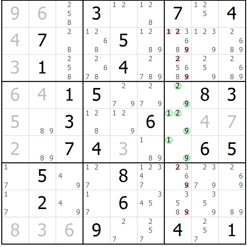 Position des candidats pour la solution de la Gr 61 page 63 du magazine de sudoku Expert n° 016