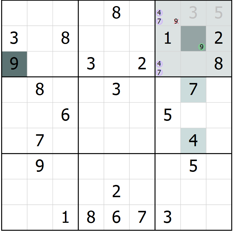 Position des candidats pour la solution de la Gr 62 page 64 du magazine de sudoku Expert n° 016