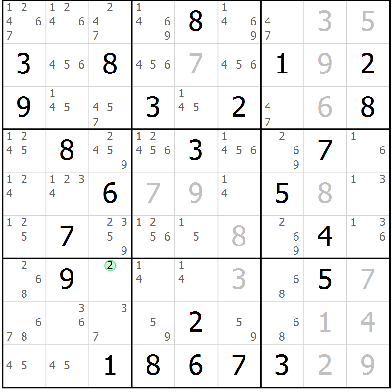 Position des candidats pour la solution de la Gr 62 page 64 du magazine de sudoku Expert n° 016