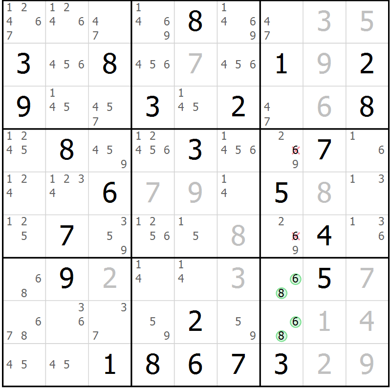 Position des candidats pour la solution de la Gr 62 page 64 du magazine de sudoku Expert n° 016