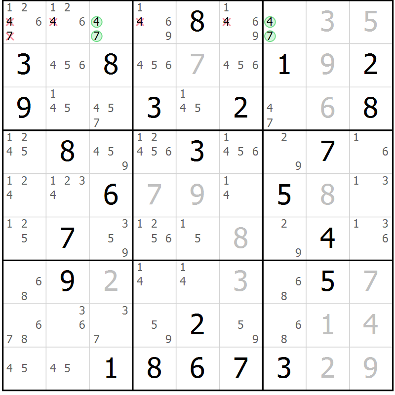 Position des candidats pour la solution de la Gr 62 page 64 du magazine de sudoku Expert n° 016