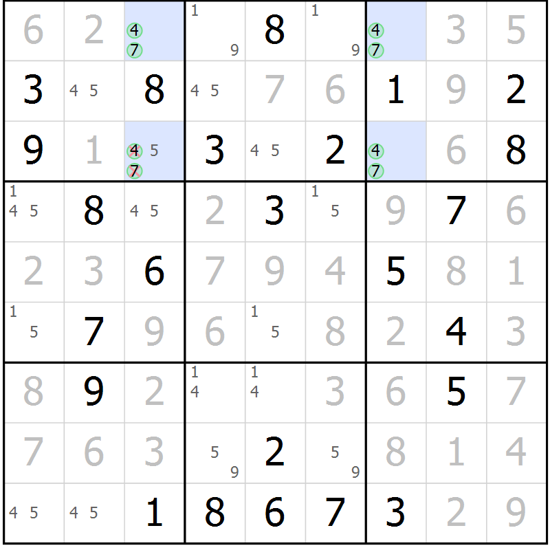 Position des candidats pour la solution de la Gr 62 page 64 du magazine de sudoku Expert n° 016
