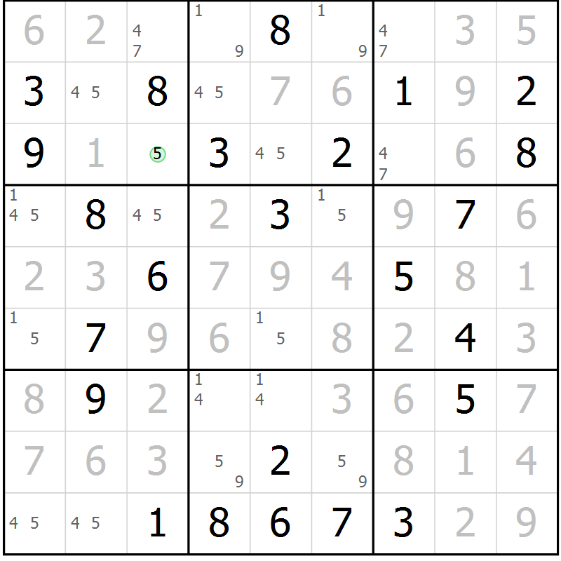 Position des candidats pour la solution de la Gr 62 page 64 du magazine de sudoku Expert n° 016