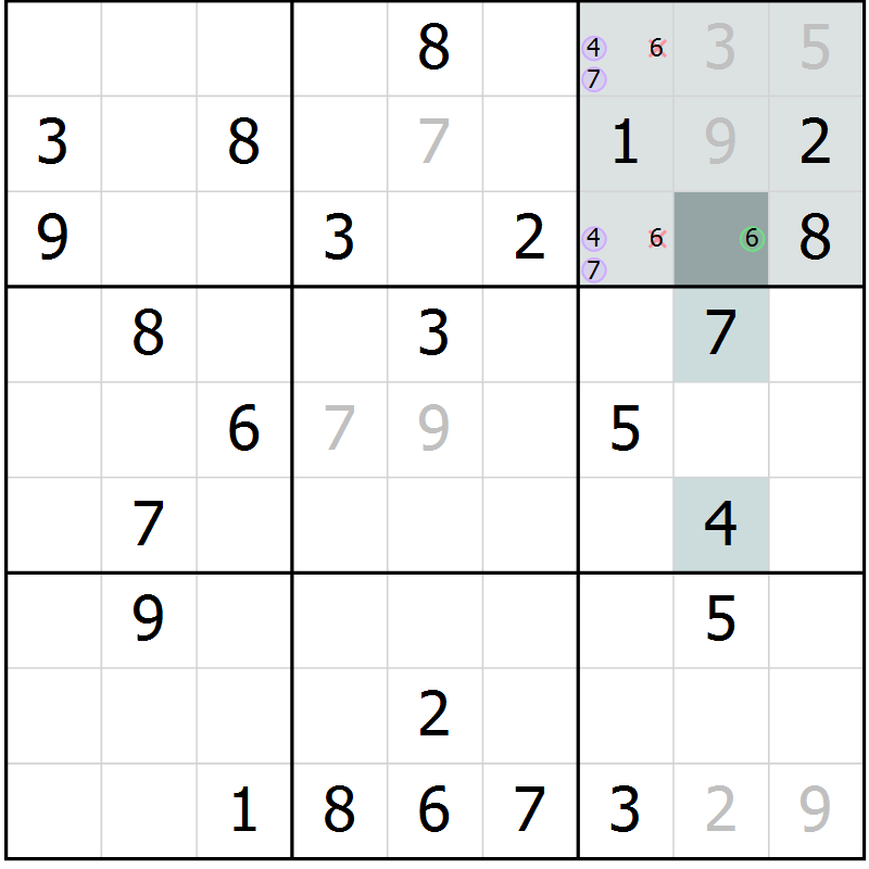 Position des candidats pour la solution de la Gr 62 page 64 du magazine de sudoku Expert n° 016