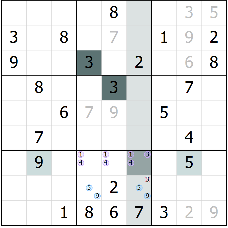 Position des candidats pour la solution de la Gr 62 page 64 du magazine de sudoku Expert n° 016