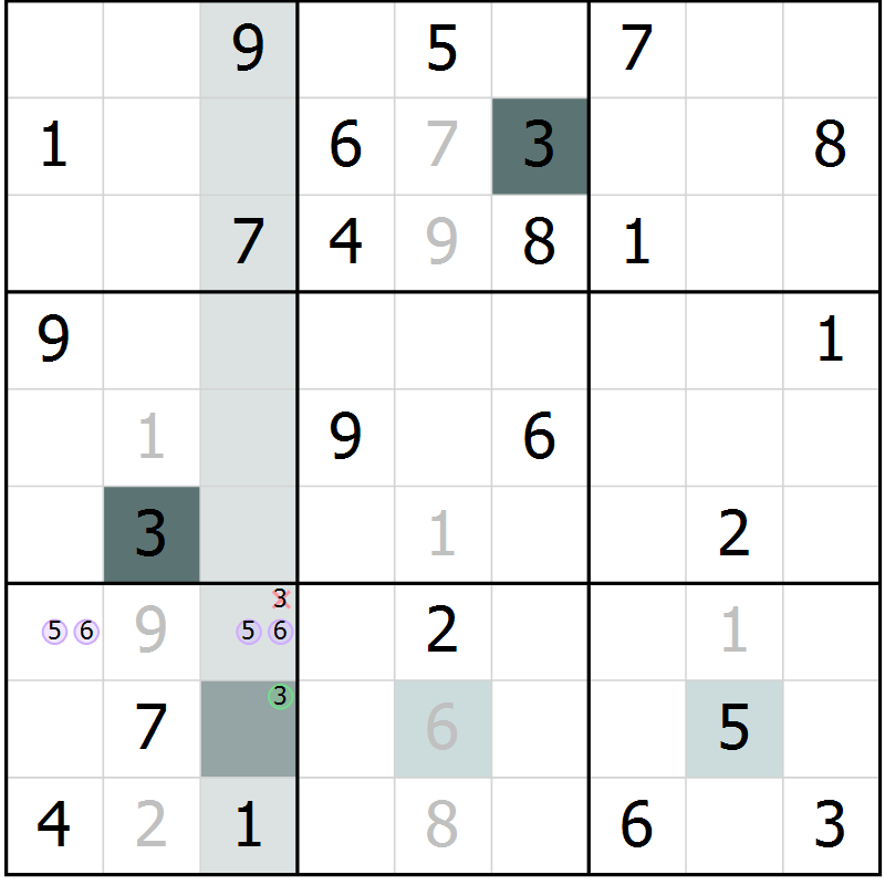 Position des candidats pour la solution de la Gr 63 page 65 du magazine de sudoku Expert n° 016