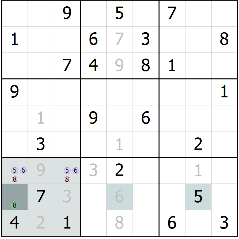 Position des candidats pour la solution de la Gr 63 page 65 du magazine de sudoku Expert n° 016
