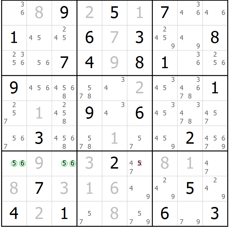 Position des candidats pour la solution de la Gr 63 page 65 du magazine de sudoku Expert n° 016