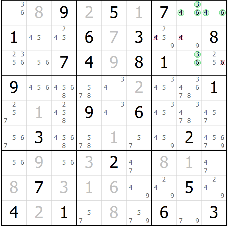 Position des candidats pour la solution de la Gr 63 page 65 du magazine de sudoku Expert n° 016