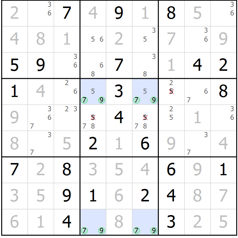 Position des candidats pour la solution de la Gr 64 page 66 du magazine de sudoku Expert n° 016