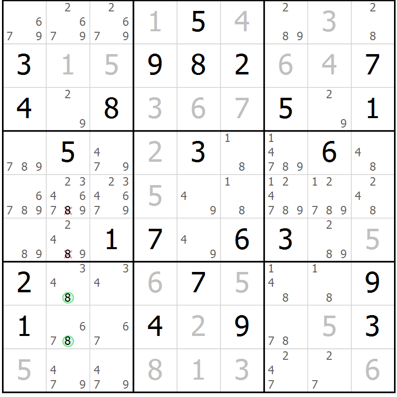 Position des candidats pour la solution de la Gr 65 page 67 du magazine de sudoku Expert n° 016