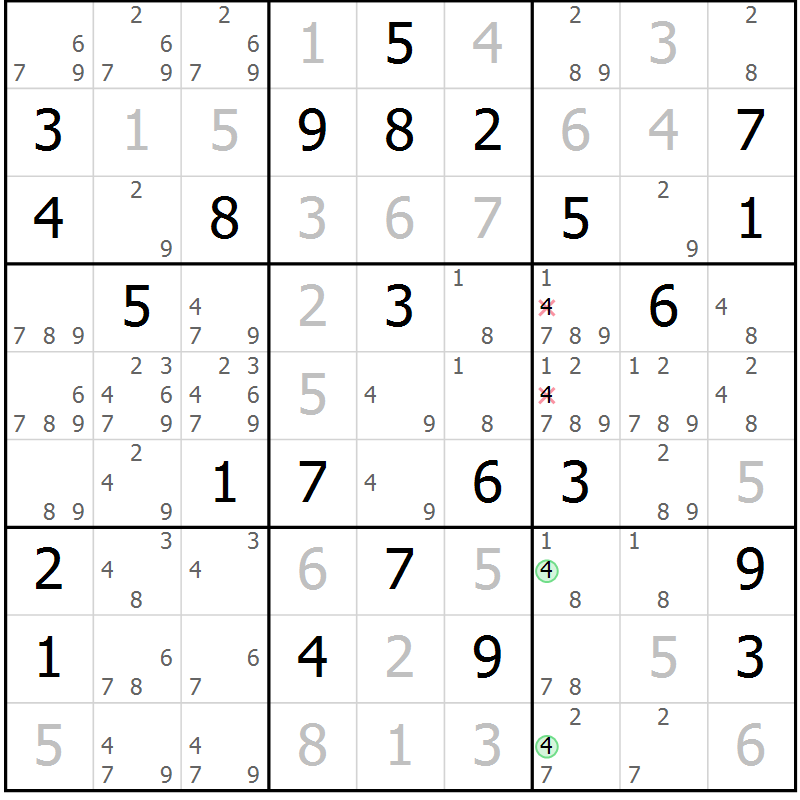 Position des candidats pour la solution de la Gr 65 page 67 du magazine de sudoku Expert n° 016
