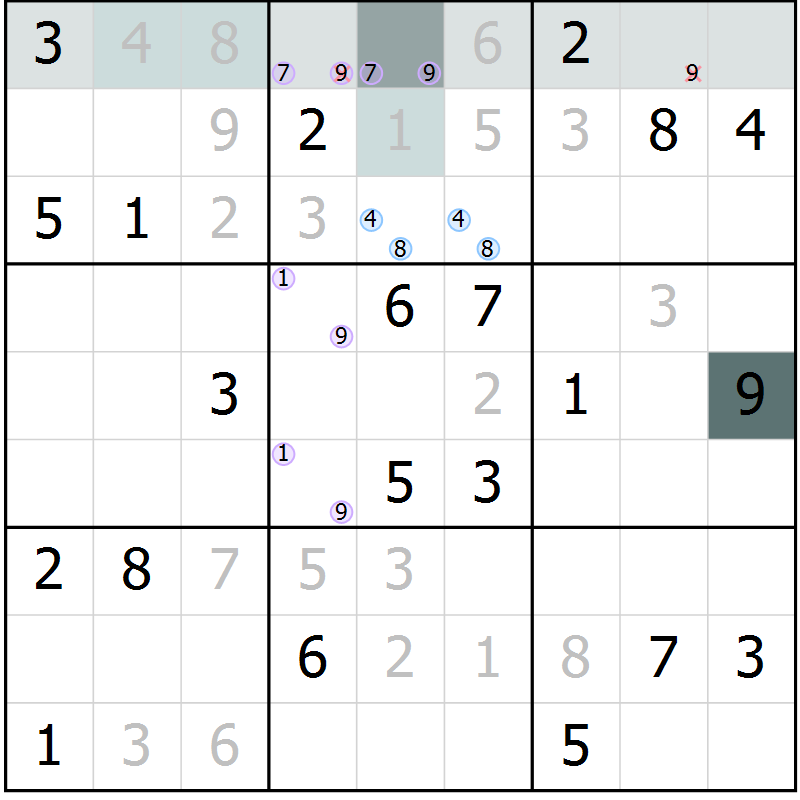 Position des candidats pour la solution de la Gr 66 page 68 du magazine de sudoku Expert n° 016
