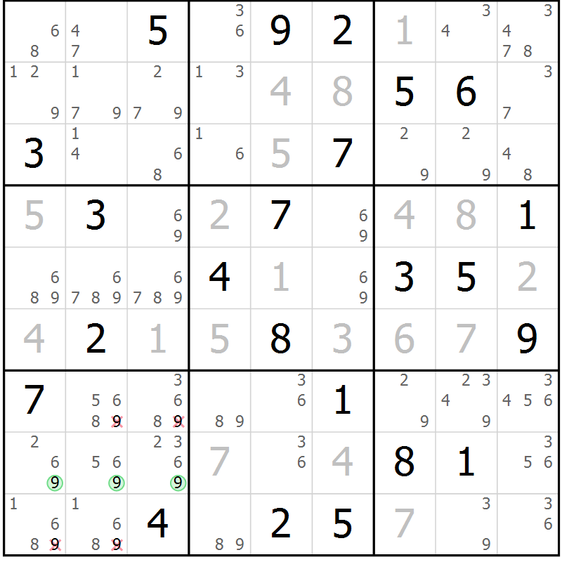 Position des candidats pour la solution de la Gr 67 page 69 du magazine de sudoku Expert n° 016