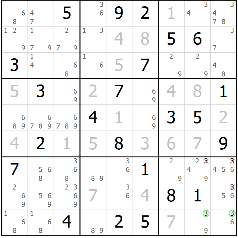 Position des candidats pour la solution de la Gr 67 page 69 du magazine de sudoku Expert n° 016