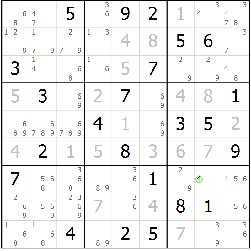 Position des candidats pour la solution de la Gr 67 page 69 du magazine de sudoku Expert n° 016
