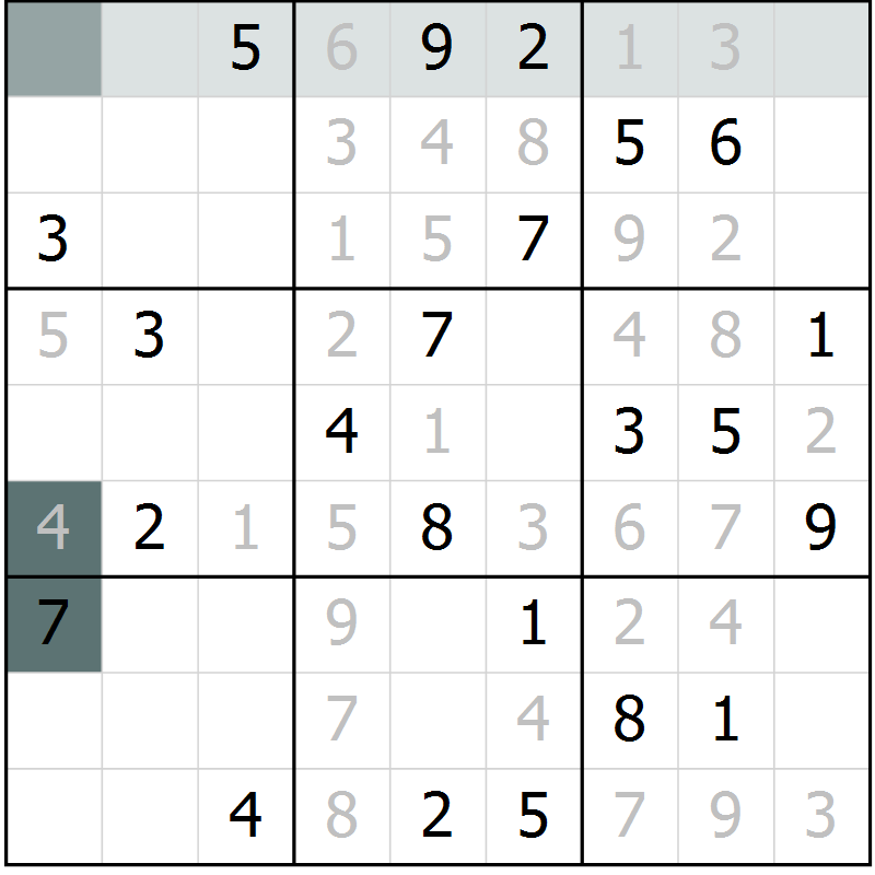 Position des candidats pour la solution de la Gr 67 page 69 du magazine de sudoku Expert n° 016