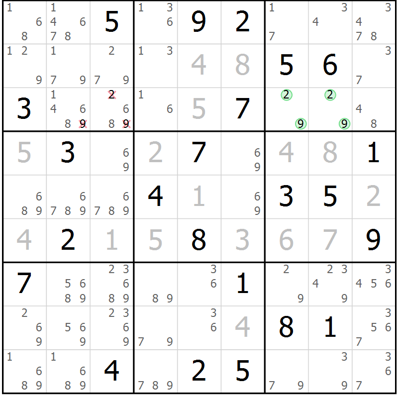 Position des candidats pour la solution de la Gr 67 page 69 du magazine de sudoku Expert n° 016