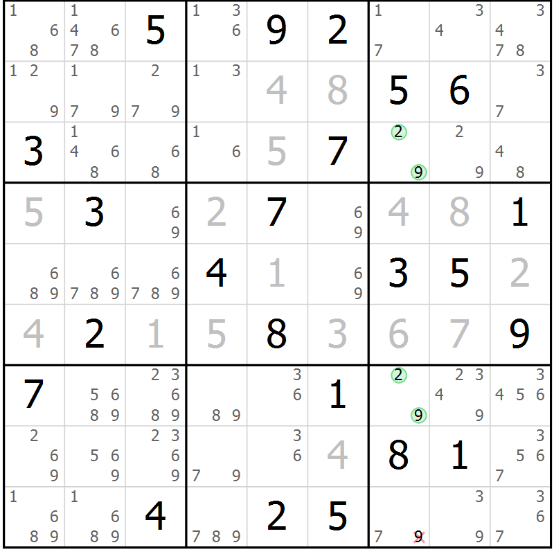 Position des candidats pour la solution de la Gr 67 page 69 du magazine de sudoku Expert n° 016