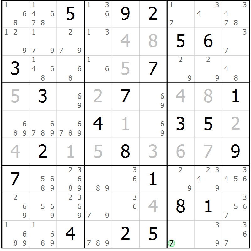 Position des candidats pour la solution de la Gr 67 page 69 du magazine de sudoku Expert n° 016