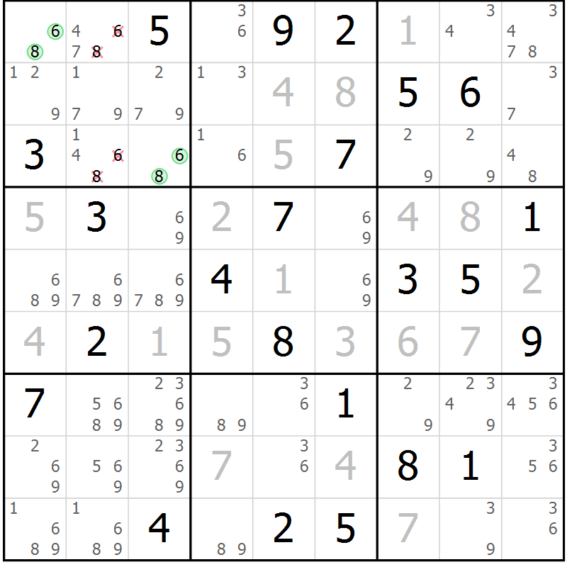 Position des candidats pour la solution de la Gr 67 page 69 du magazine de sudoku Expert n° 016