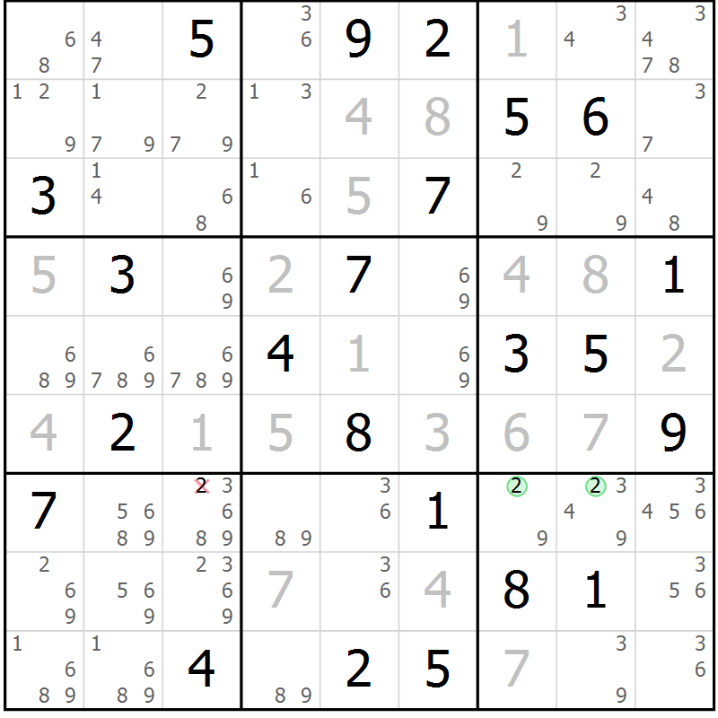 Position des candidats pour la solution de la Gr 67 page 69 du magazine de sudoku Expert n° 016
