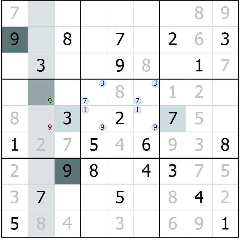 Position des candidats pour la solution de la Gr 68 page 70 du magazine de sudoku Expert n° 016