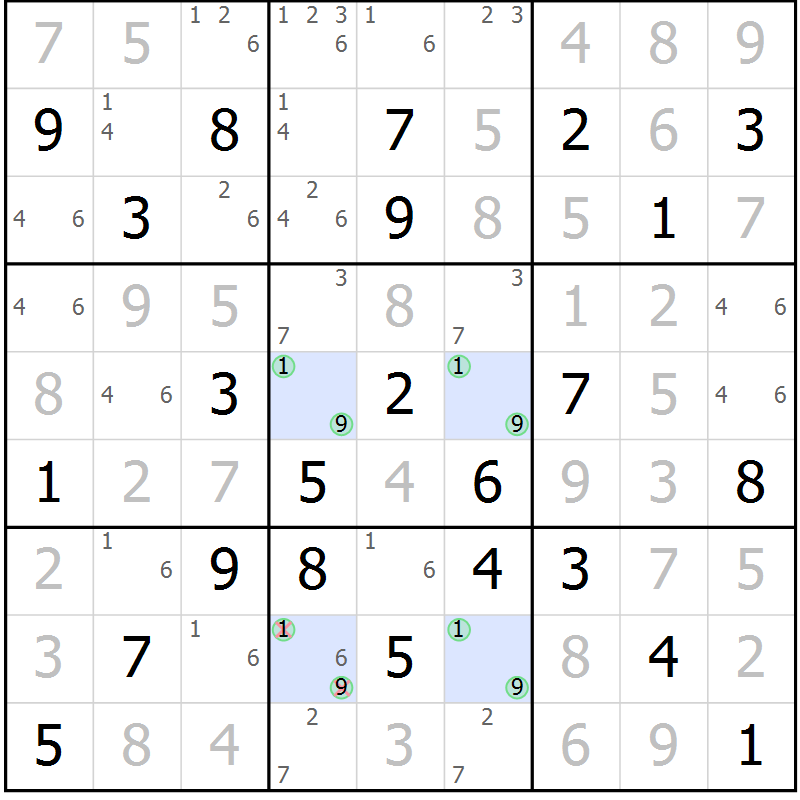 Position des candidats pour la solution de la Gr 68 page 70 du magazine de sudoku Expert n° 016