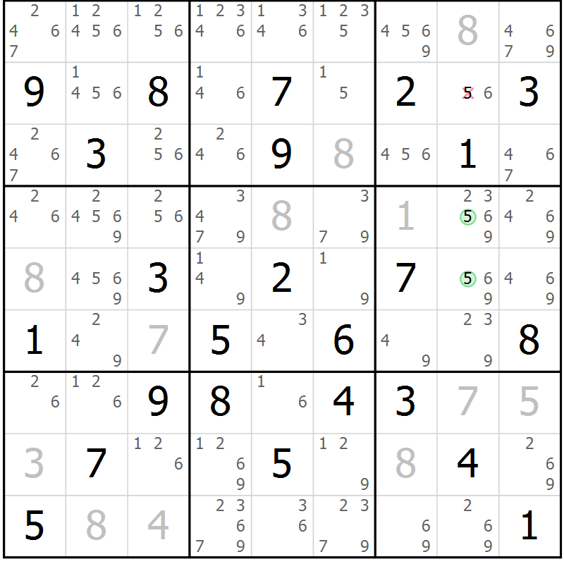 Position des candidats pour la solution de la Gr 68 page 70 du magazine de sudoku Expert n° 016