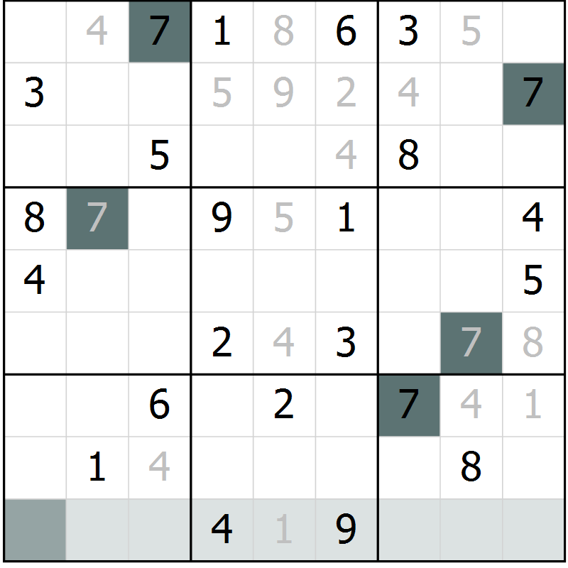 Position des candidats pour la solution de la Gr 69 page 71 du magazine de sudoku Expert n° 016