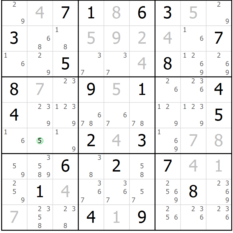 Position des candidats pour la solution de la Gr 69 page 71 du magazine de sudoku Expert n° 016