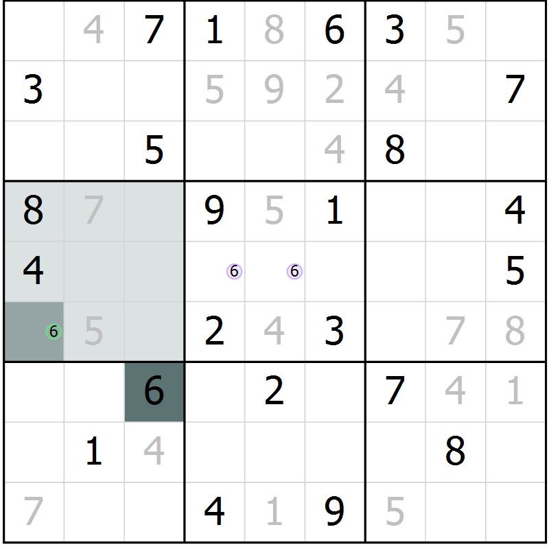 Position des candidats pour la solution de la Gr 69 page 71 du magazine de sudoku Expert n° 016