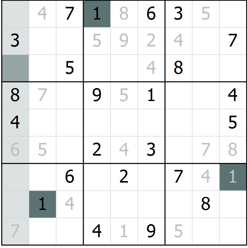 Position des candidats pour la solution de la Gr 69 page 71 du magazine de sudoku Expert n° 016