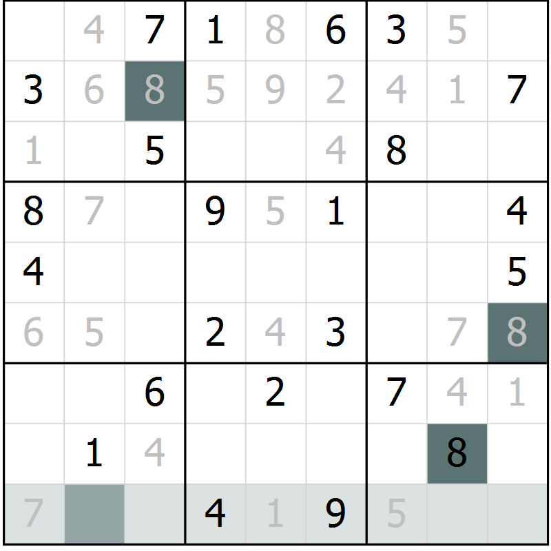 Position des candidats pour la solution de la Gr 69 page 71 du magazine de sudoku Expert n° 016