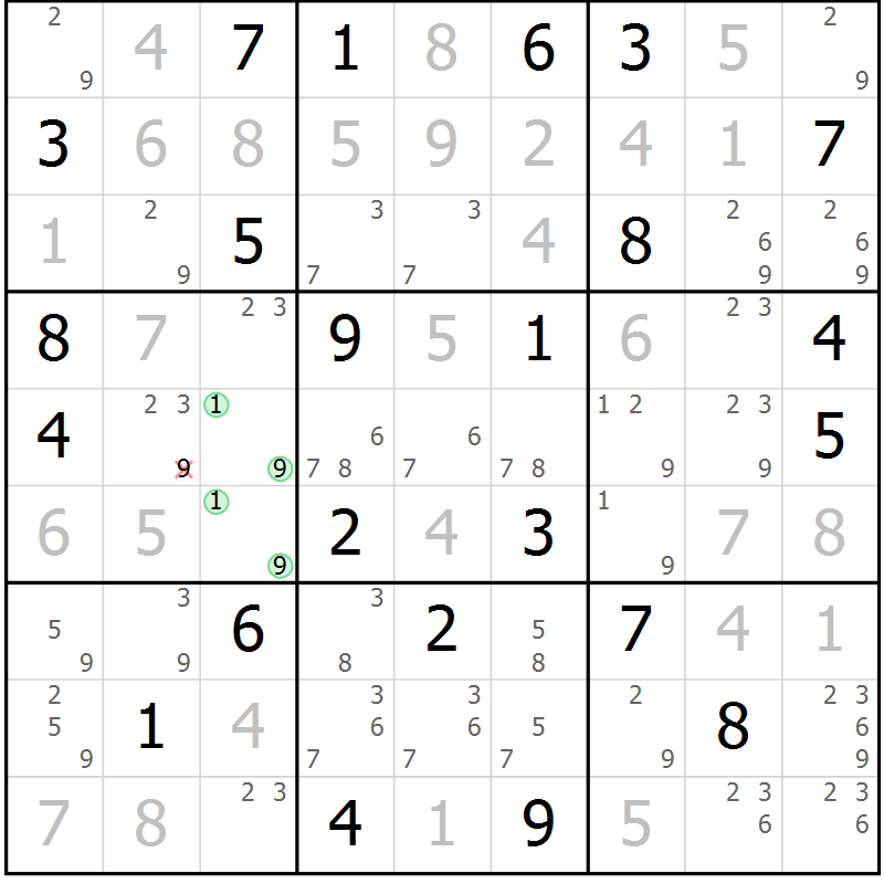 Position des candidats pour la solution de la Gr 69 page 71 du magazine de sudoku Expert n° 016