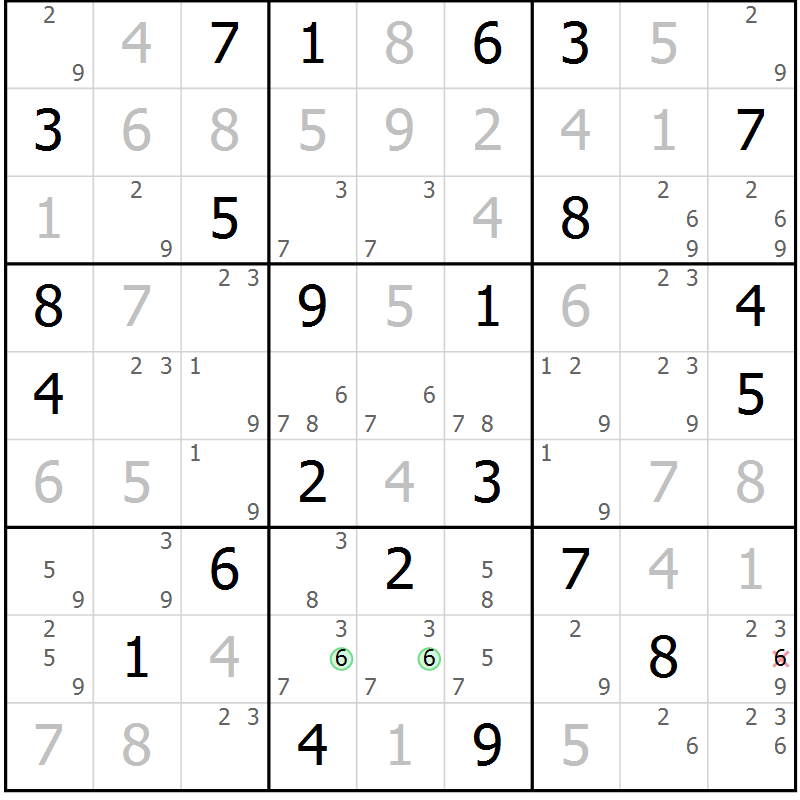 Position des candidats pour la solution de la Gr 69 page 71 du magazine de sudoku Expert n° 016