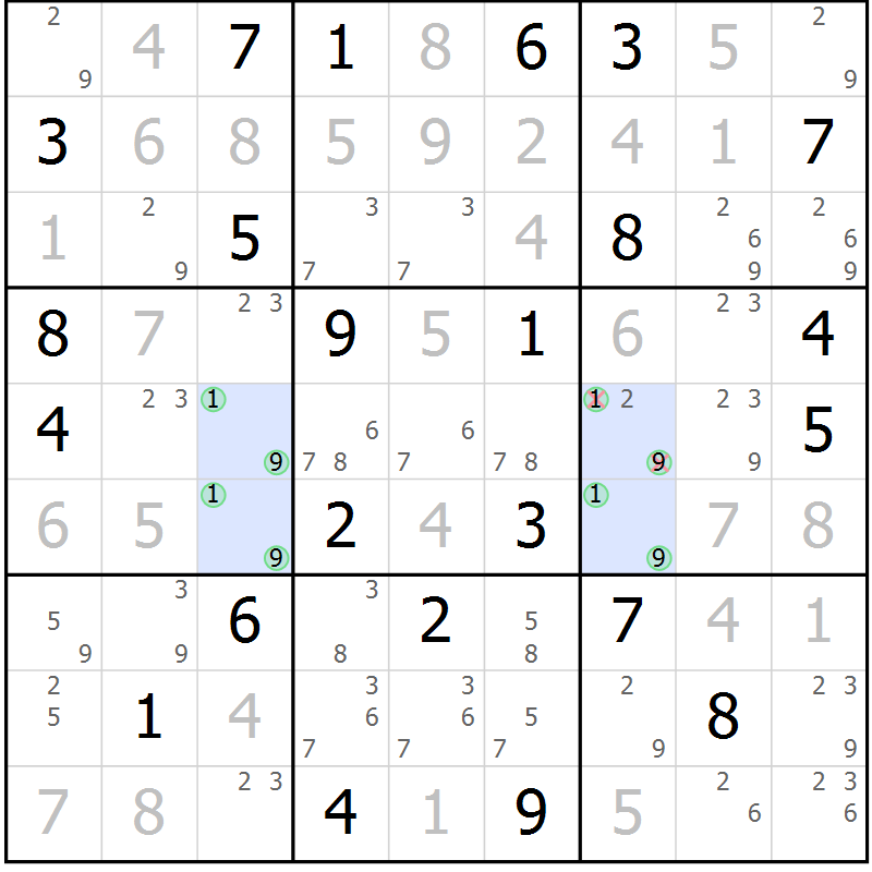 Position des candidats pour la solution de la Gr 69 page 71 du magazine de sudoku Expert n° 016