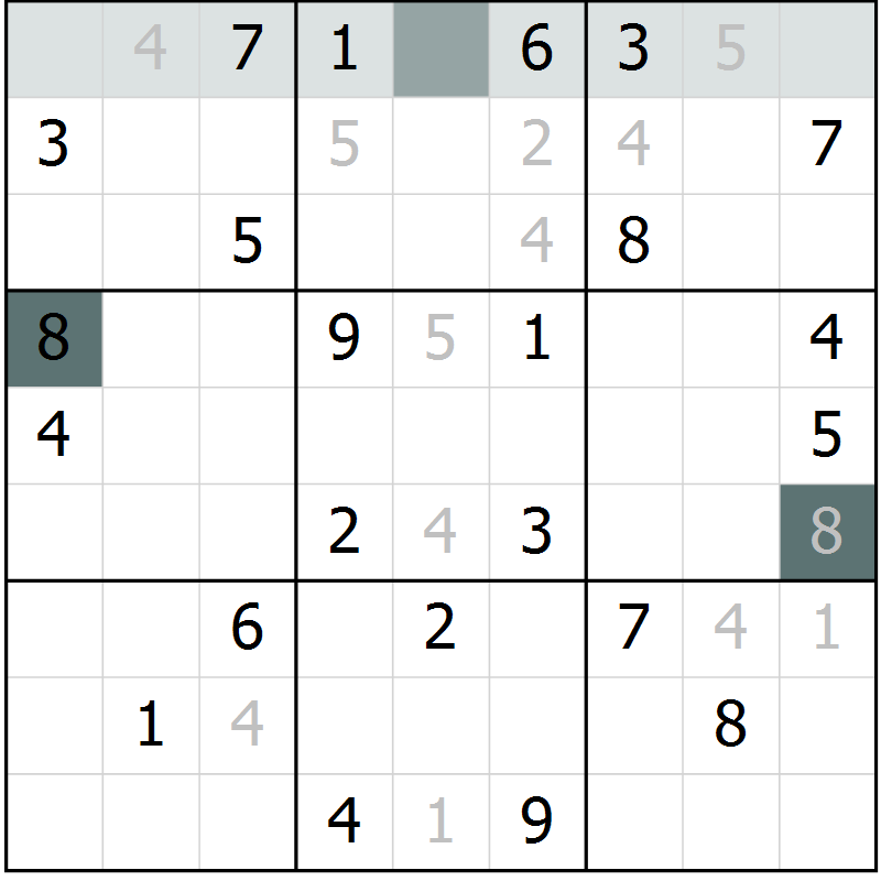 Position des candidats pour la solution de la Gr 69 page 71 du magazine de sudoku Expert n° 016