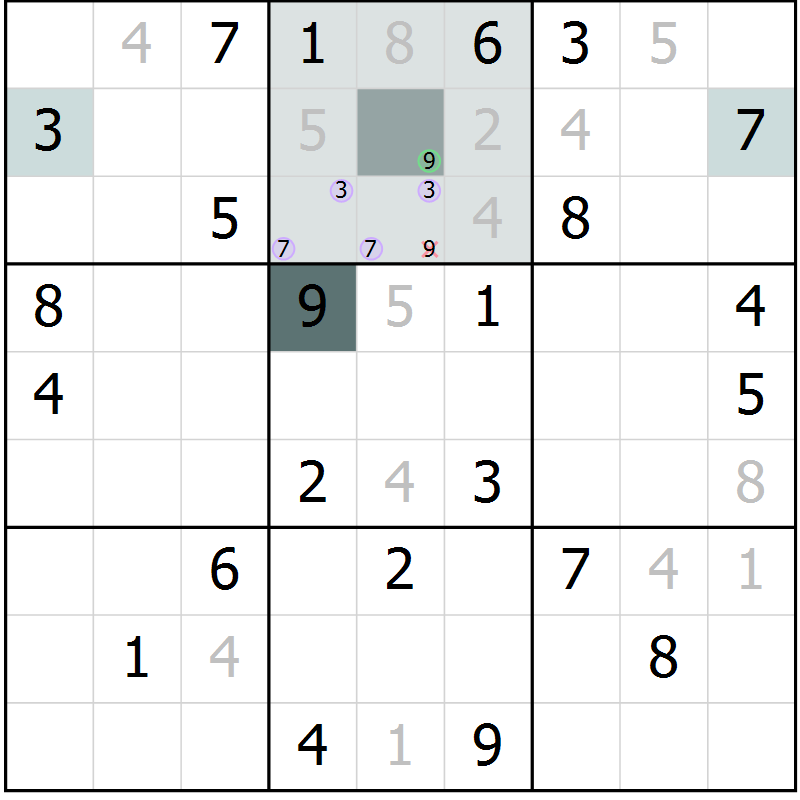 Position des candidats pour la solution de la Gr 69 page 71 du magazine de sudoku Expert n° 016