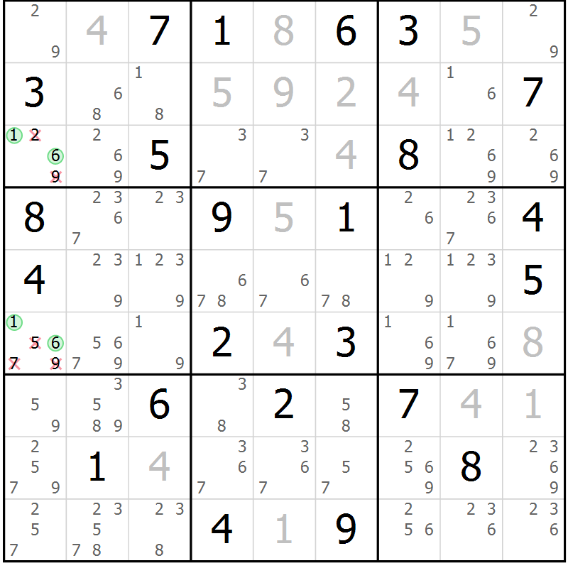 Position des candidats pour la solution de la Gr 69 page 71 du magazine de sudoku Expert n° 016