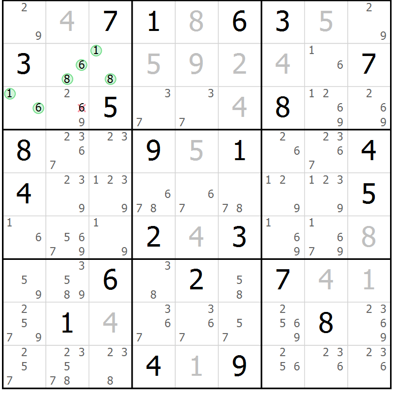 Position des candidats pour la solution de la Gr 69 page 71 du magazine de sudoku Expert n° 016