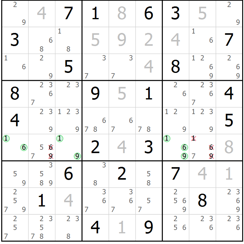 Position des candidats pour la solution de la Gr 69 page 71 du magazine de sudoku Expert n° 016