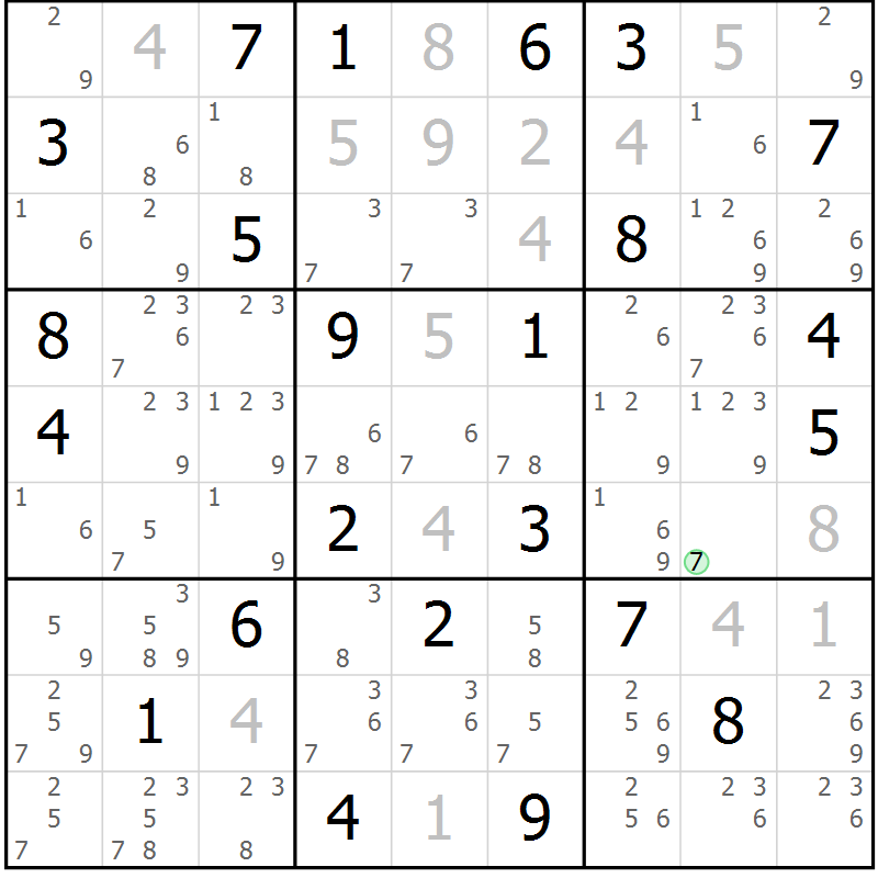 Position des candidats pour la solution de la Gr 69 page 71 du magazine de sudoku Expert n° 016