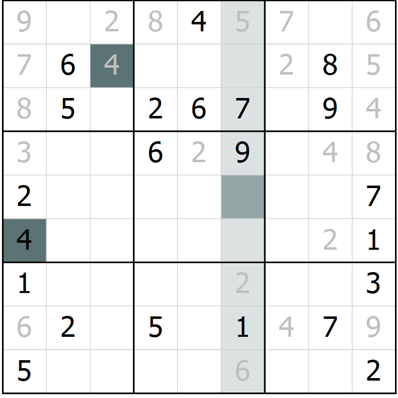 Position des candidats pour la solution de la Gr 7 page 9 du magazine de sudoku Expert n° 016