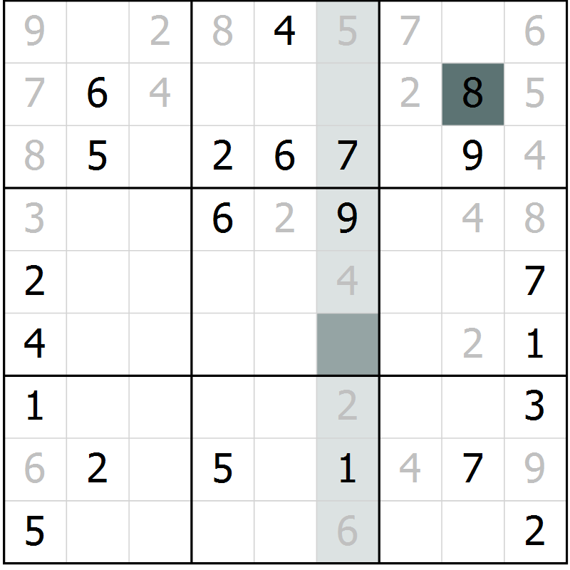 Position des candidats pour la solution de la Gr 7 page 9 du magazine de sudoku Expert n° 016