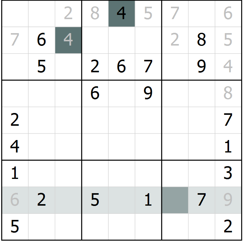 Position des candidats pour la solution de la Gr 7 page 9 du magazine de sudoku Expert n° 016