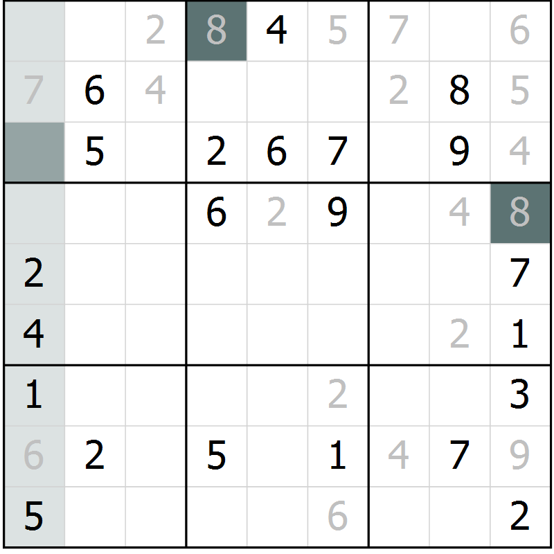 Position des candidats pour la solution de la Gr 7 page 9 du magazine de sudoku Expert n° 016