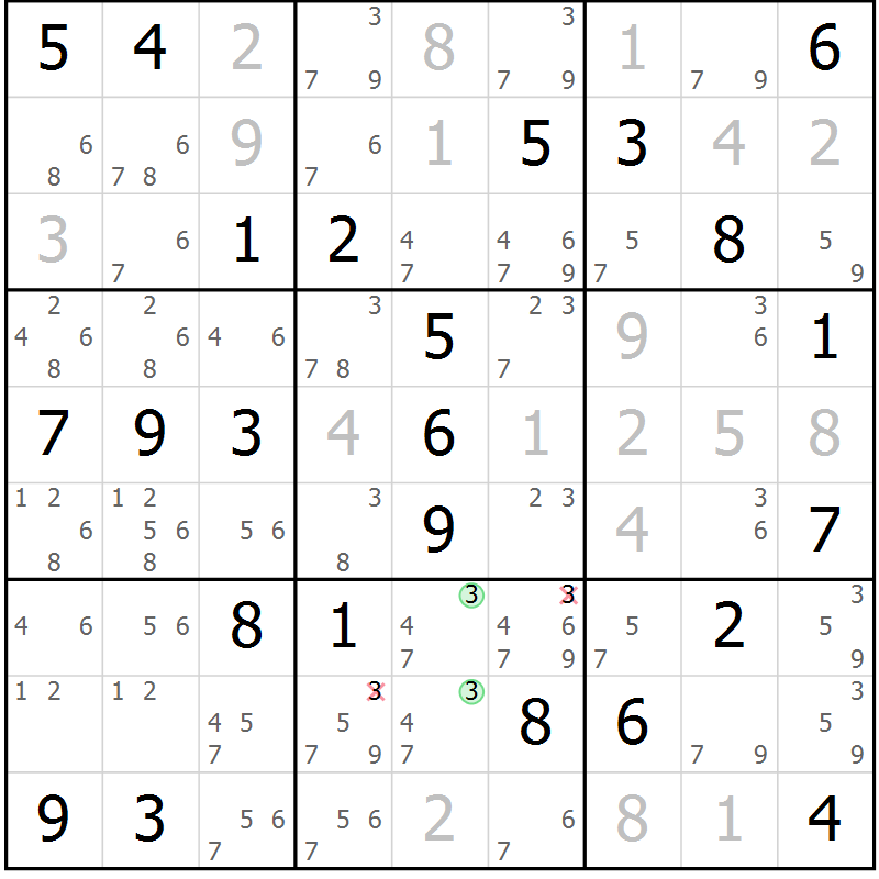 Position des candidats pour la solution de la Gr 70 page 72 du magazine de sudoku Expert n° 016